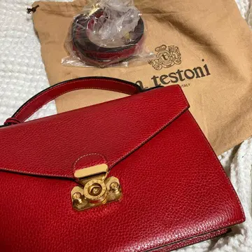 testoni 테스토니 빨간색 가죽 핸드백 숄더 벨트 포함 거의 미사용