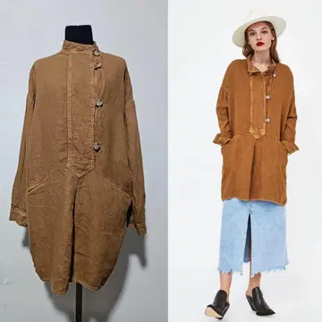 ZARA 자라 100% 린넨 튜닉 원피스 블라우스 브라운 M