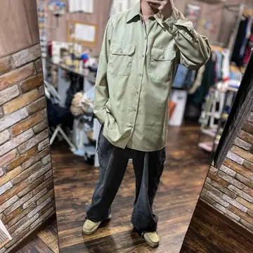 Dickies 베이지 긴팔 셔츠 L 워크 셔츠 구제 의류 아메카지 16