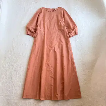 새상품급 아마카 면린넨 볼륨 슬리브 플레어 롱 원피스 오렌지