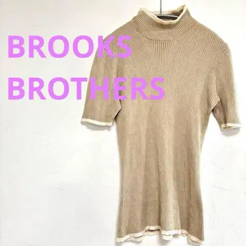 BROOKS BROTHERS 베이지 배색 하이넥 상의 실크 100%