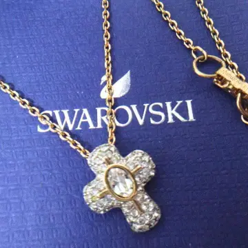 SWAROVSKI 스와로브스키 크로스 파베 목걸이 골드