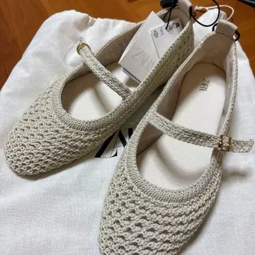 ZARA 이번 시즌 브레이드 디자인 플랫 발레 슈즈 에크루 36