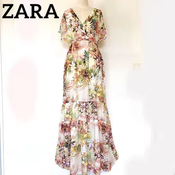 새상품급 ZARA 보태니컬 무늬 티어드 롱 원피스 S 맥시 길이 꽃무늬