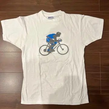 자전거 그래픽 티셔츠 화이트 구제 의류 Hanes 80's
