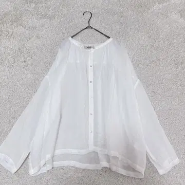 이치 앤티크스 린넨 100% 밴드 카라 긴팔 블라우스 셔츠