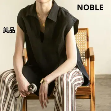 [새상품급] NOBLE 돈고로스 스키퍼 셔츠 블라우스 블랙 린넨