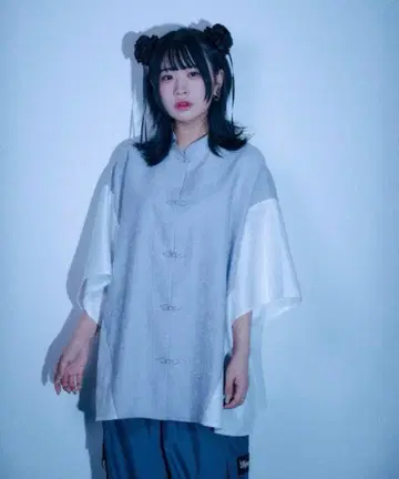 whinny 나와 싸워볼래? 차이나 셔츠 화이트/그레이 지뢰 서브컬쳐