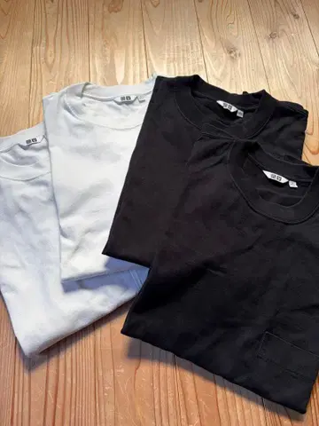 UNIQLO U 크루넥 T셔츠 화이트 블랙 L 긴팔 4장 세트