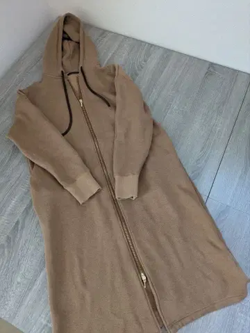 브라운 풀 집업 후드 부착 롱 후드티