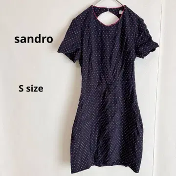 sandro 산드로 미니 원피스 S 도트 무늬 네이비 반팔 타이트