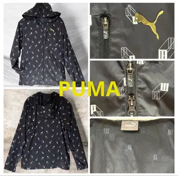 PUMA 나일론 윈드 브레이커 후드티 올 패턴 블랙 L 사이즈