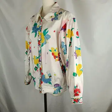 LEONARD 코튼 자켓 L 화이트 계열 물감 꽃무늬 B5269