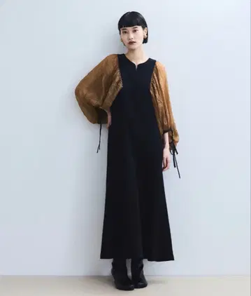 시어 슬리브 콤비 드레스