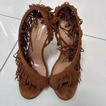 AQUAZZURA 스웨이드 프린지 힐 뮬