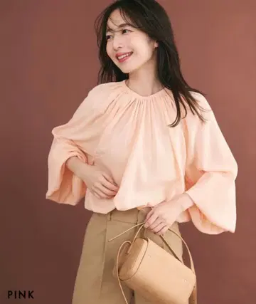 [택 포함 미사용품] 베이스먼트 온라인 시어 벌룬 블라우스 핑크