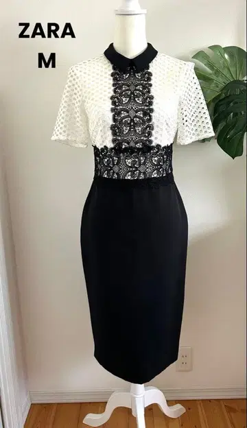 [ ZARA ] 레이스 원피스 바이컬러 화이트 블랙 결혼식 드레스