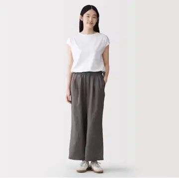 무인양품 린넨 워싱 이지 와이드 팬츠 차콜 그레이