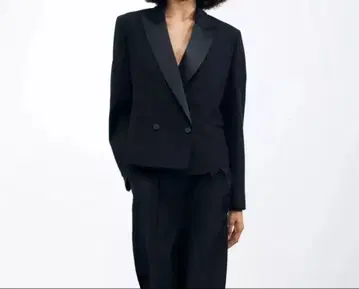 ZARA 울 혼방 더블 브레스트 테일러드 자켓 S 블랙