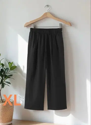 무인양품 린넨 워싱 이지 와이드 팬츠 블랙 XL