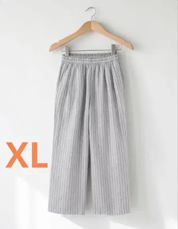 무인양품 린넨 워싱 이지 와이드 팬츠 그레이 스트라이프 XL