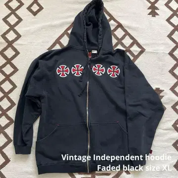 INDEPENDENT 지퍼 후드티 아이언 크로스 블랙 스케이트 XL