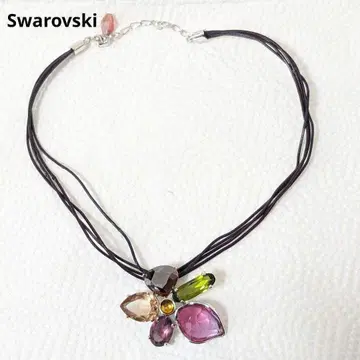 Swarovski 목걸이 컬러풀 꽃 빅 사이즈 가죽 4연