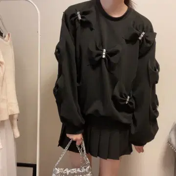 리본 장식 풀오버 트레이닝복 서브컬처 계열 귀여운 양산형