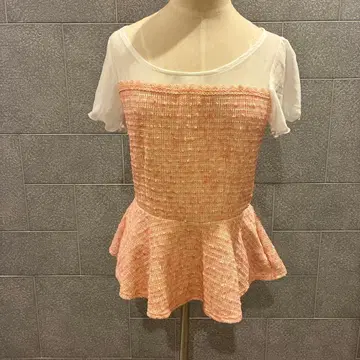 CECIL McBEE 핑크 트위드 페플럼 상의 헤이세이 갸루 y2k
