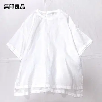 [ 새상품급 ] 무인양품 MUJI 린넨 반팔 오버 블라우스 L 사이즈