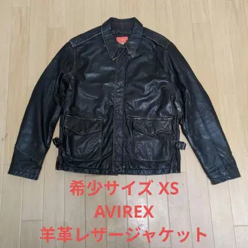 레어 사이즈 AVIREX 가죽 자켓 양가죽 다크 브라운 XS