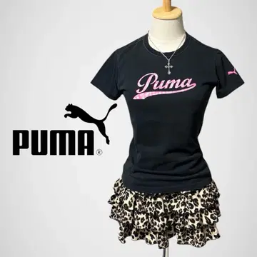 PUMA 푸마 반팔 티셔츠 로고 도트 블랙 핑크 Y2K 헤이세이 갸루