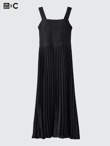 새상품 UNIQLO:C 플리츠 스트랩 원피스 블랙 XS