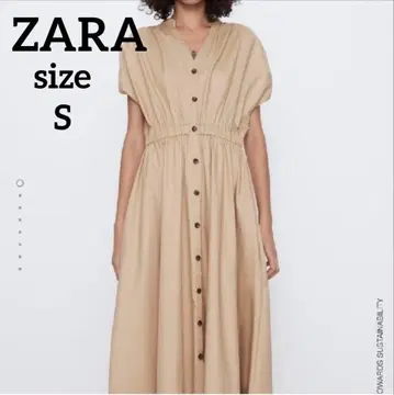택 포함 새상품 ZARA 개더 디테일 미디 기장 원피스 S 앞 버튼