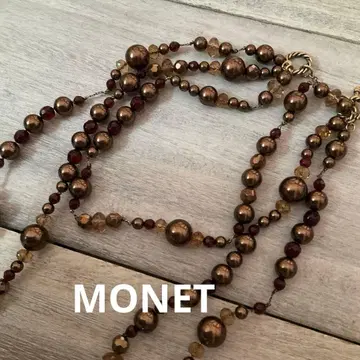 컨디션 최상 MONET 브라운 계열 비즈 롱 3연 목걸이
