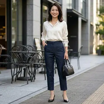 G7009*언타이틀 데님 팬츠 크롭 다크 네이비 9 M 일본제 면