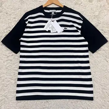 새상품 LACOSTE 반팔 보더 니트 T셔츠 악어 로고 블랙