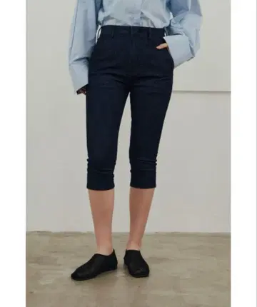 스타일 믹서 스트레치 데님 카프리 팬츠 블랙
