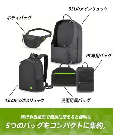 새상품 [ 백팩 5in1 ] 33L+13L+바디백+PC백+세면백