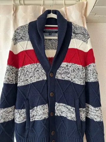 TOMMY HILFIGER 다이아몬드 편직 가디건 S