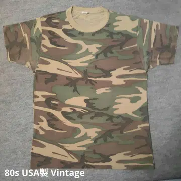 80s USA제 우드랜드 카모 싱글 스티치 통 실루엣 페이드