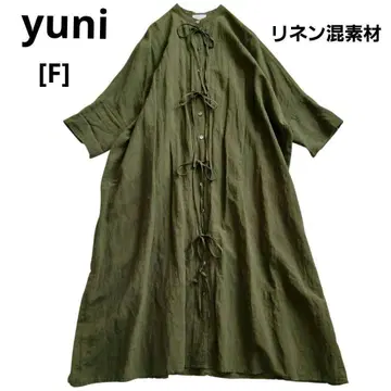 yuni 유니 [F] 올리브색 린넨 혼방 롱 원피스 리본