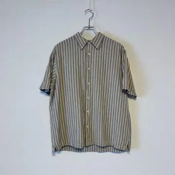 스트라이프 반팔 버튼업 셔츠 linen rayon