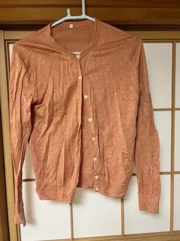 오렌지 M 사이즈 긴팔 가디건 린넨 100% 무인양품
