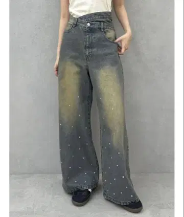 dazzlin 류나 콜라보 허리 크로스 큐빅 데님 팬츠 M