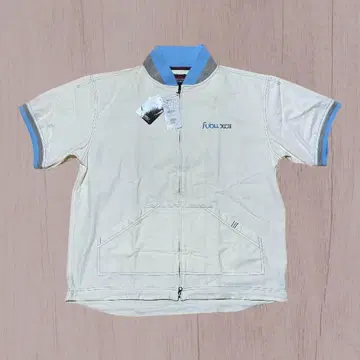 미사용품 FUBU 후부 로고 자수 반팔 셔츠 더블 지퍼 화이트 XL