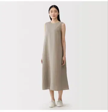 무인양품 린넨 워싱 슬리브리스 원피스 M 모카 브라운