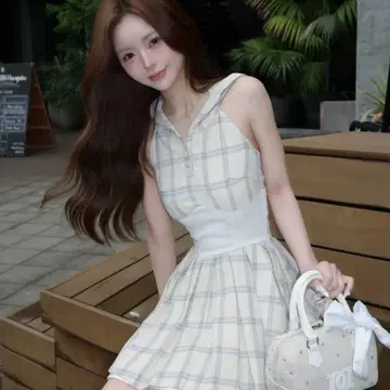 다리치 코르셋 체크 후드 미니 원피스 darich