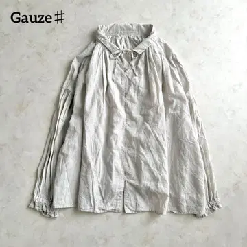 린넨 혼방 Gauze 긴팔 블라우스 리본 거즈 셔츠 코튼