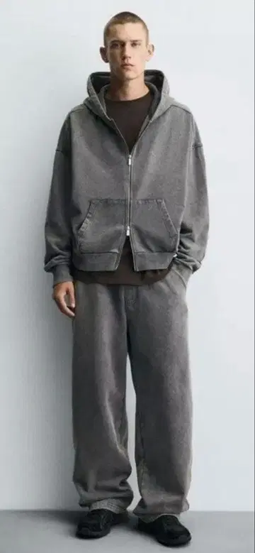 ZARA 워시 가공 조거 팬츠 스웨트 팬츠 블랙